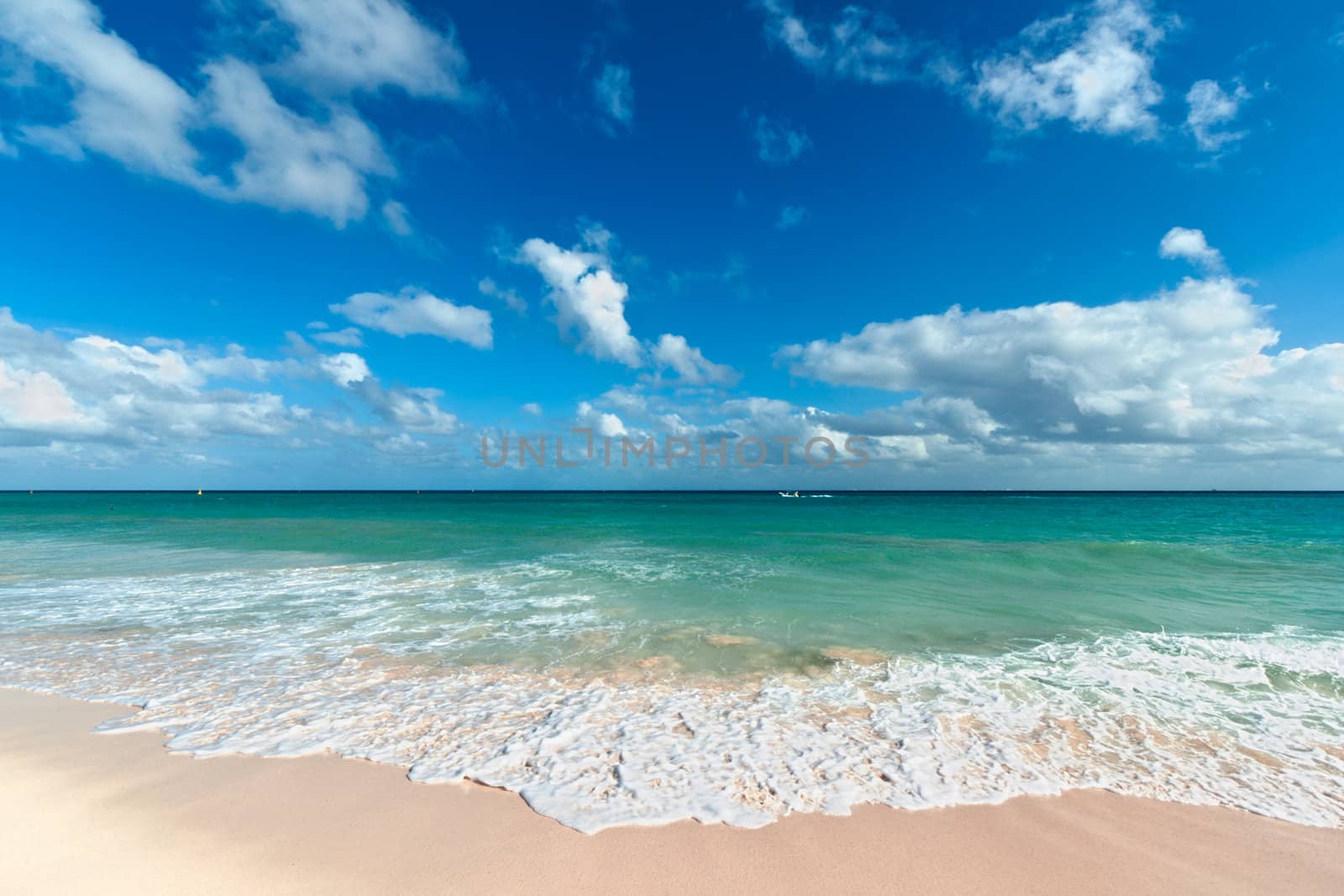 Beautiful beach and  waves of Caribean Sea. Riviera Maya, Mexico