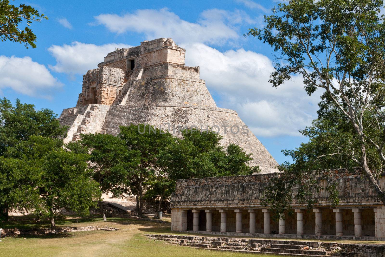 Anicent mayan pyramid (Pyramid of the Magician, Adivino) in Uxmal, Merida, Yucatan, Mexico