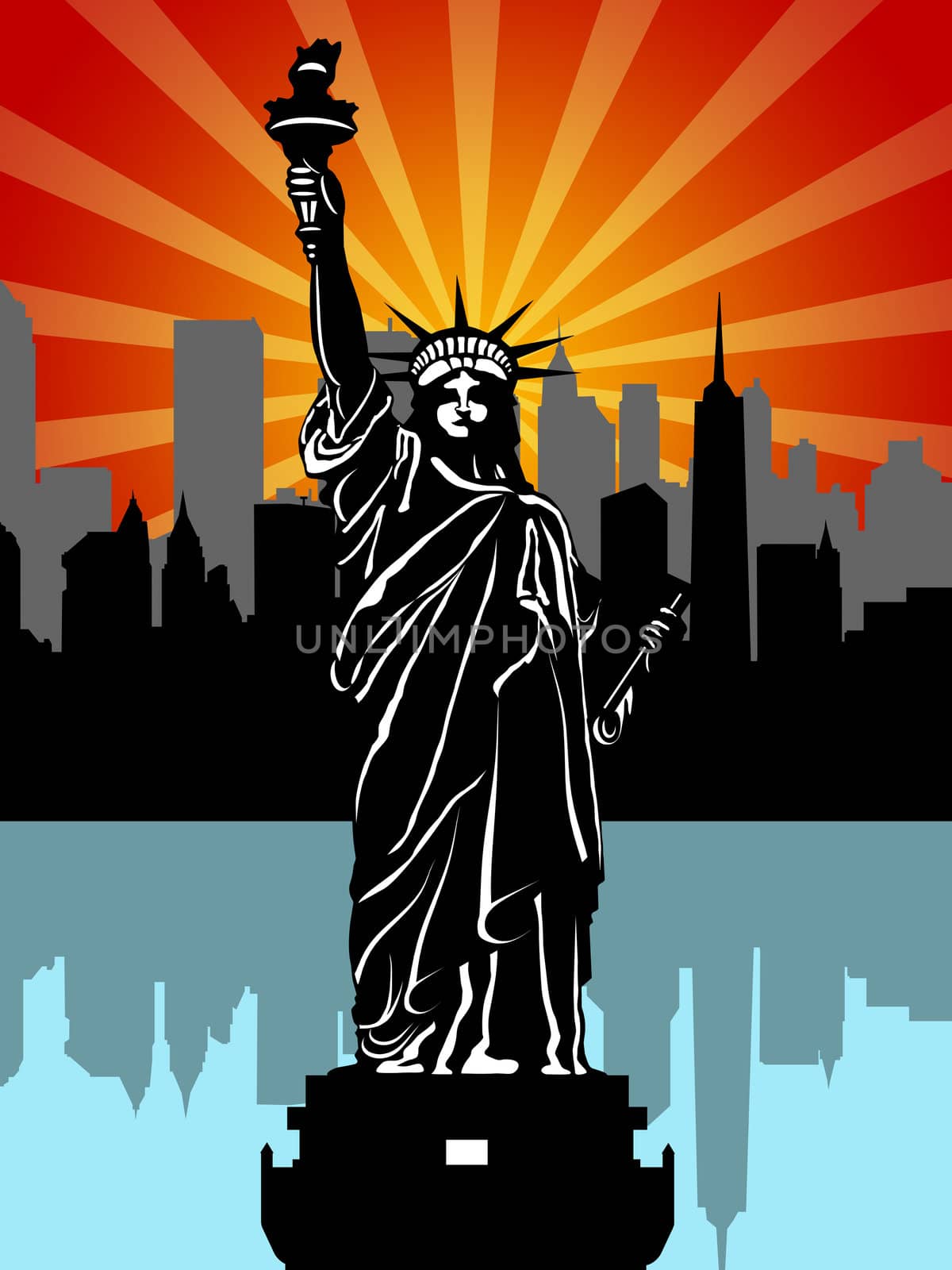 Statue of Liberty Black and White Isolated Illustration