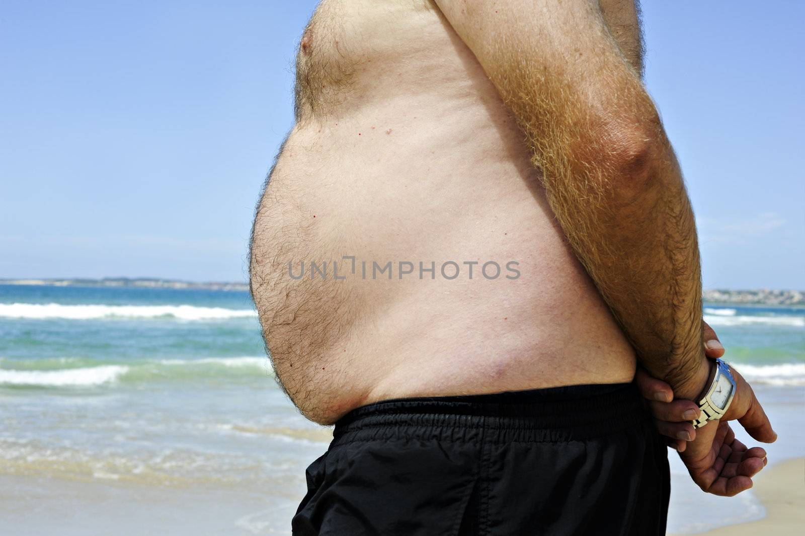 Fat man on the beach by tish1