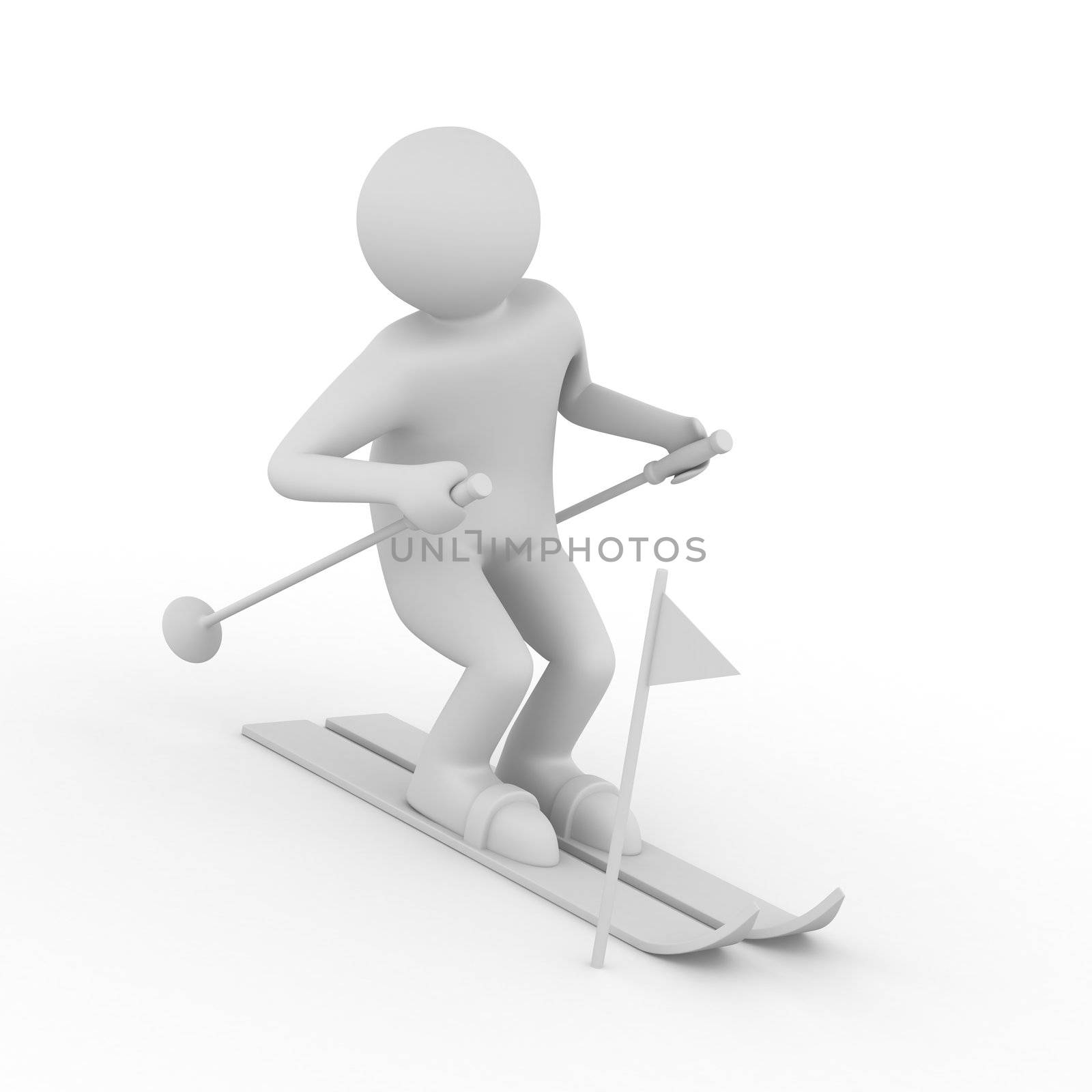 skier on white background. Isolated 3D image