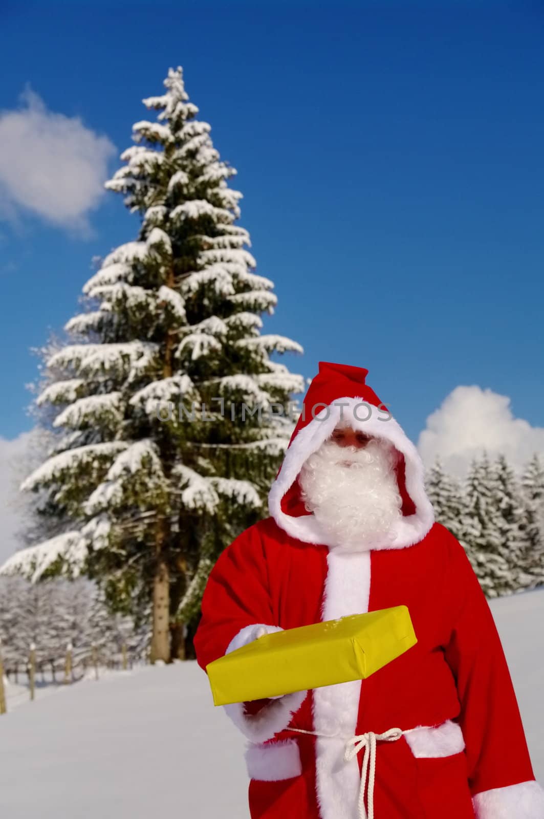 Santa Claus, Father Christmas delivers presenting present