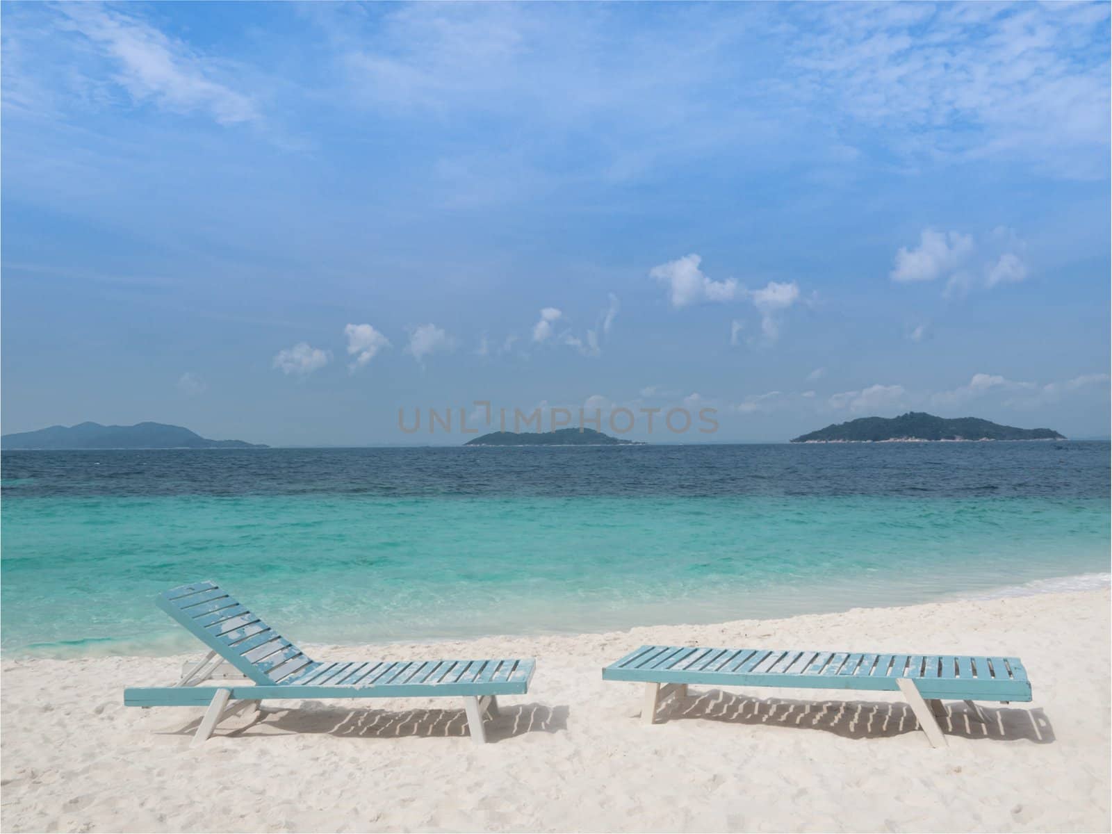 Beautiful white sand beach with relax hairs on Rawa island  Malaysia