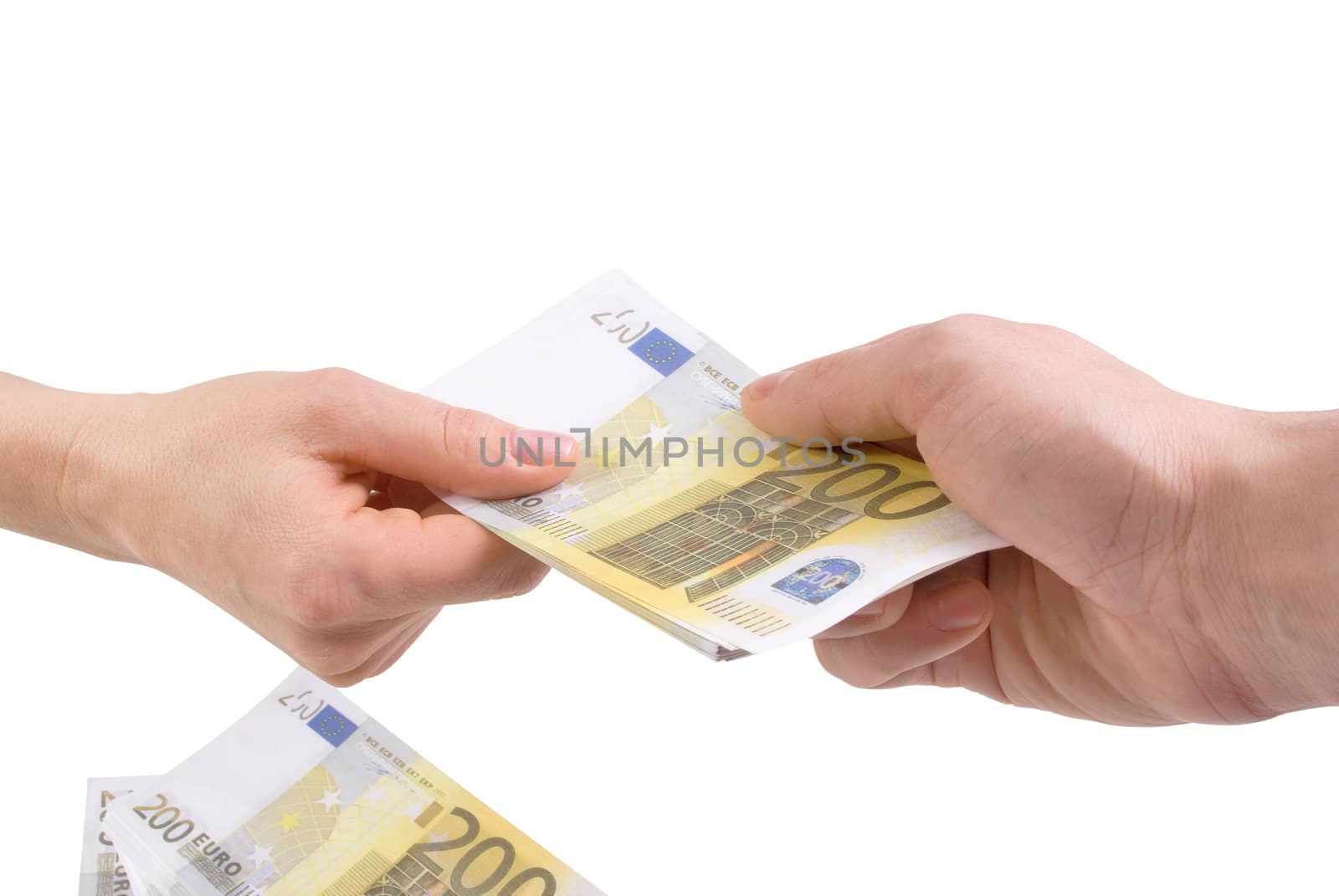 Hands with banknotes two hundred euros