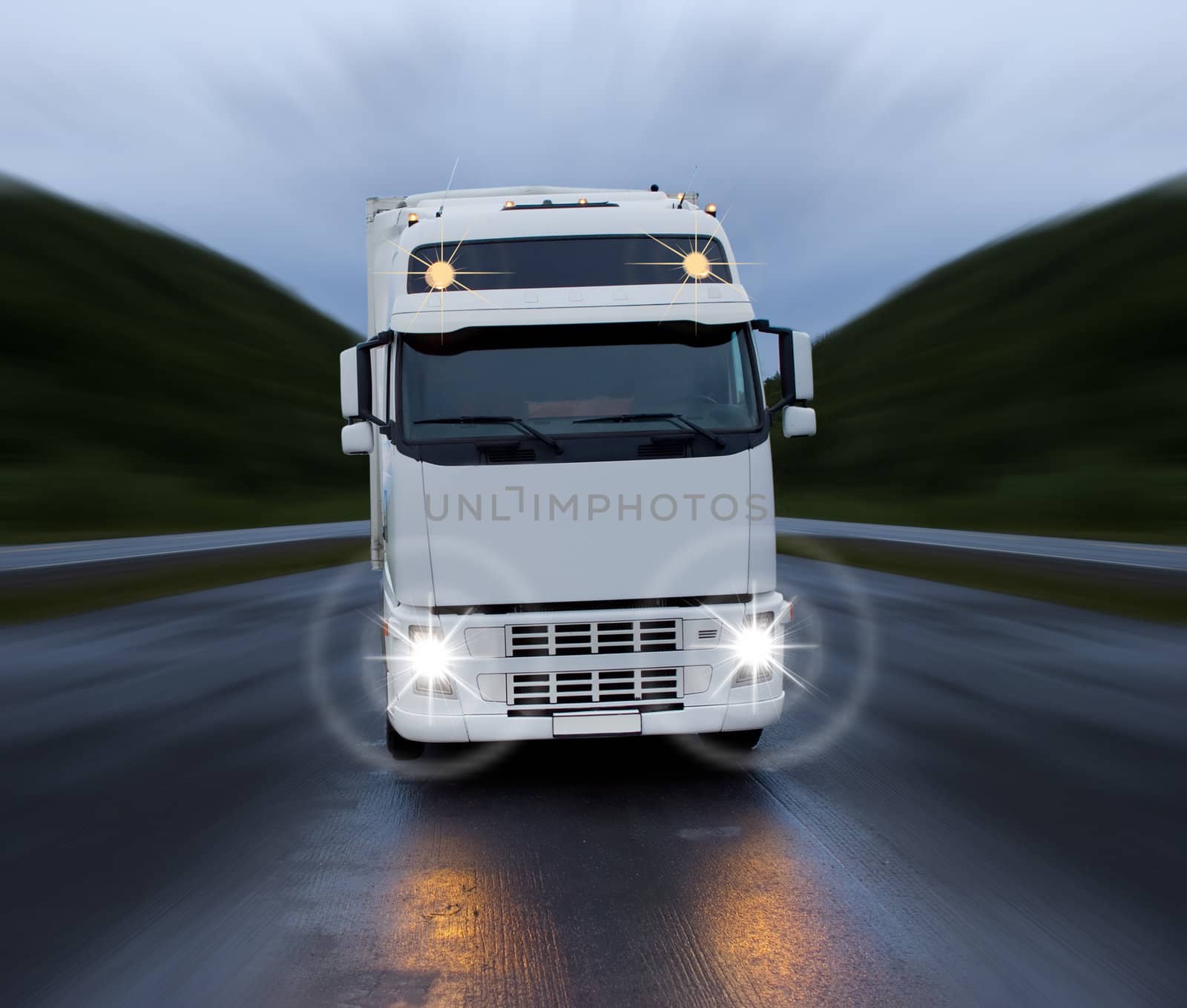 Motion of white truck on the night road  by BIG_TAU