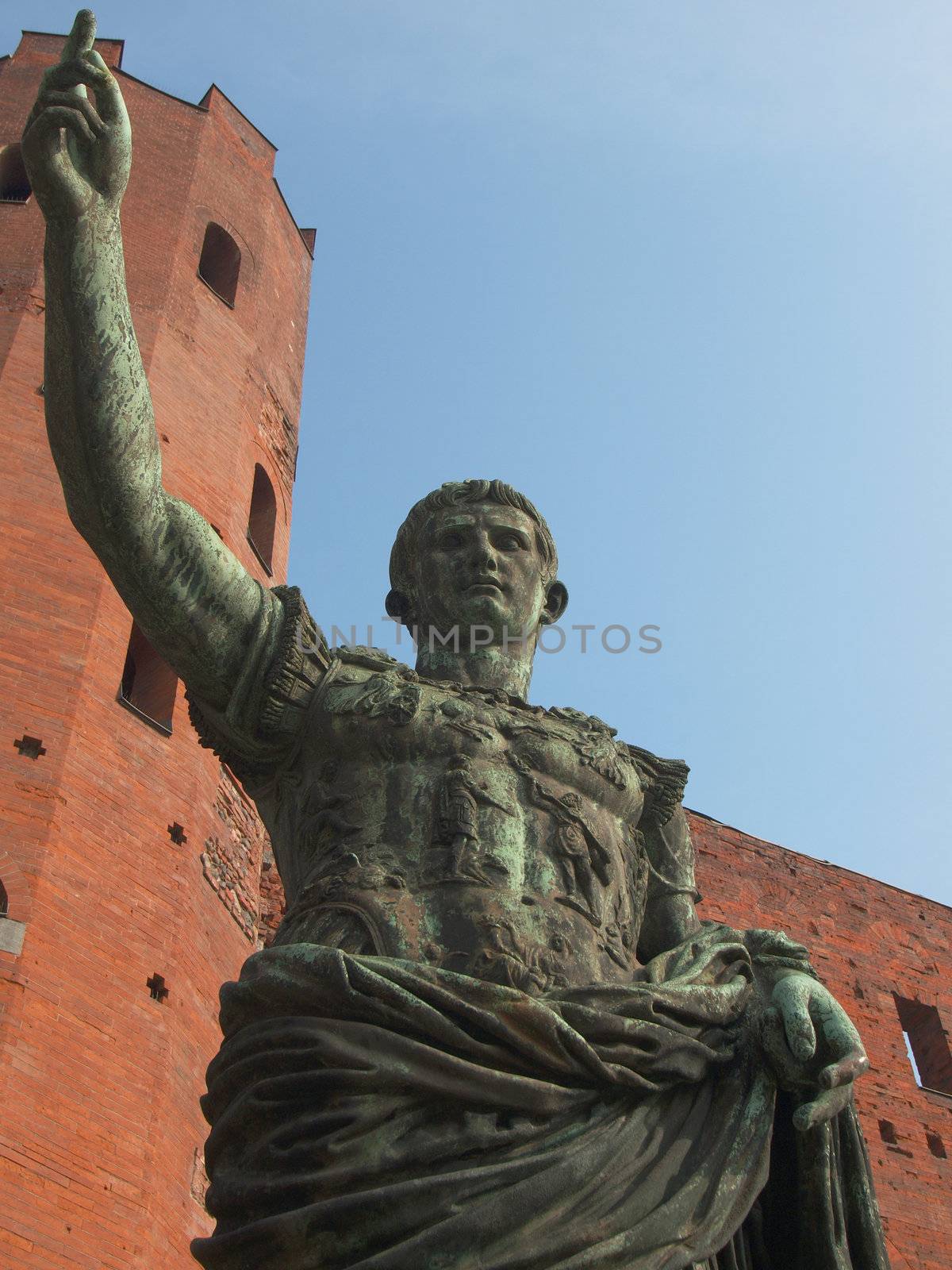 Caesar Augustus monument at Palatine towers in Turin, Italy