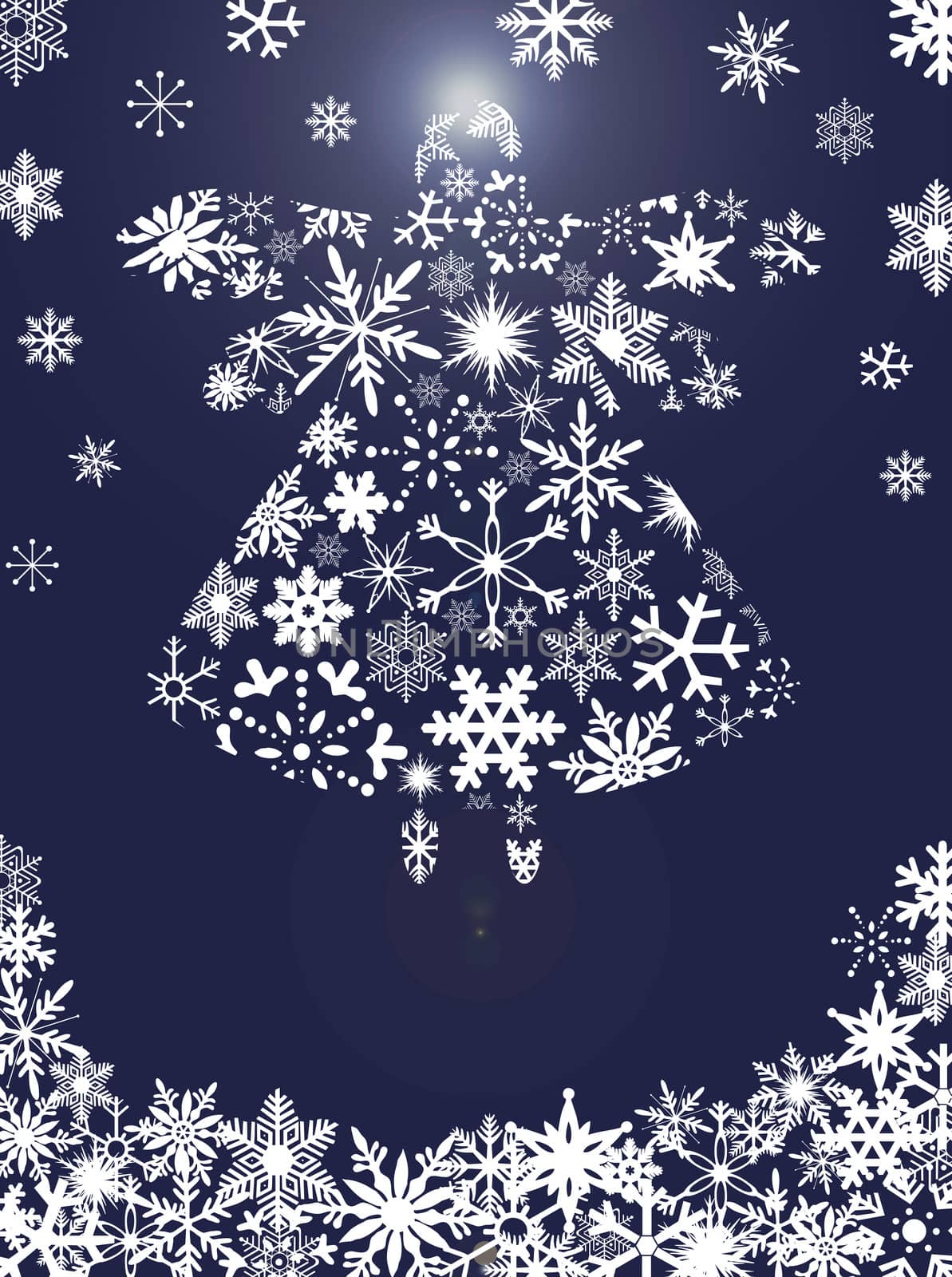 Christmas Angel Flying with Snowflakes Design Blue Background Illustration