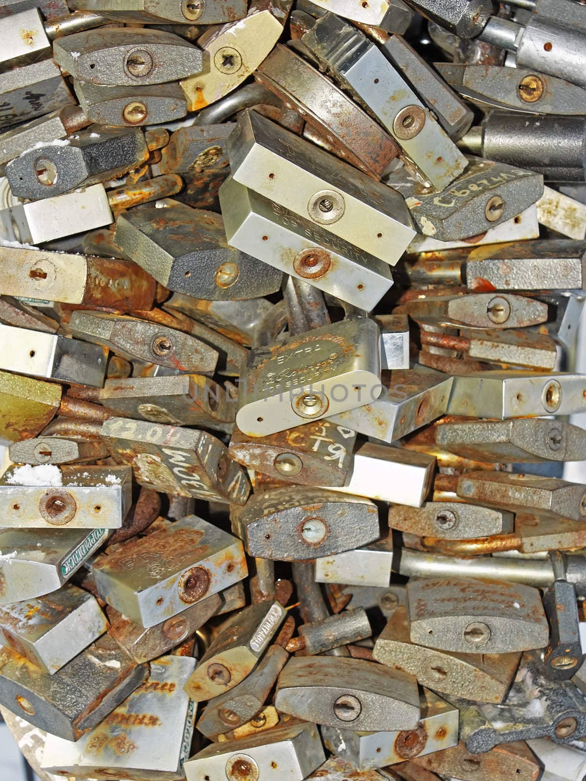 Many old locks closed. Wedding tradition that symbolizes conjugal fidelity