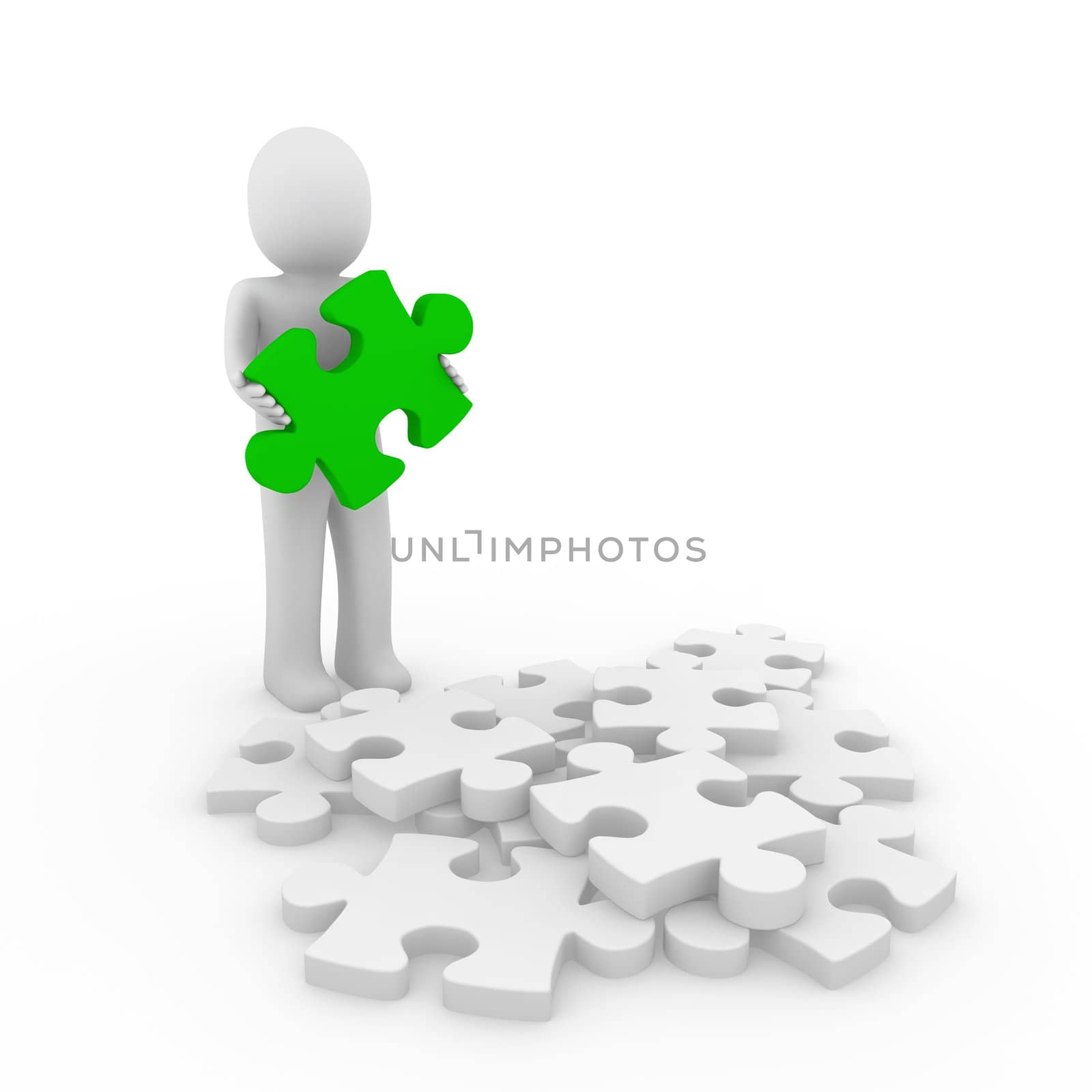 3d human puzzle green business white success