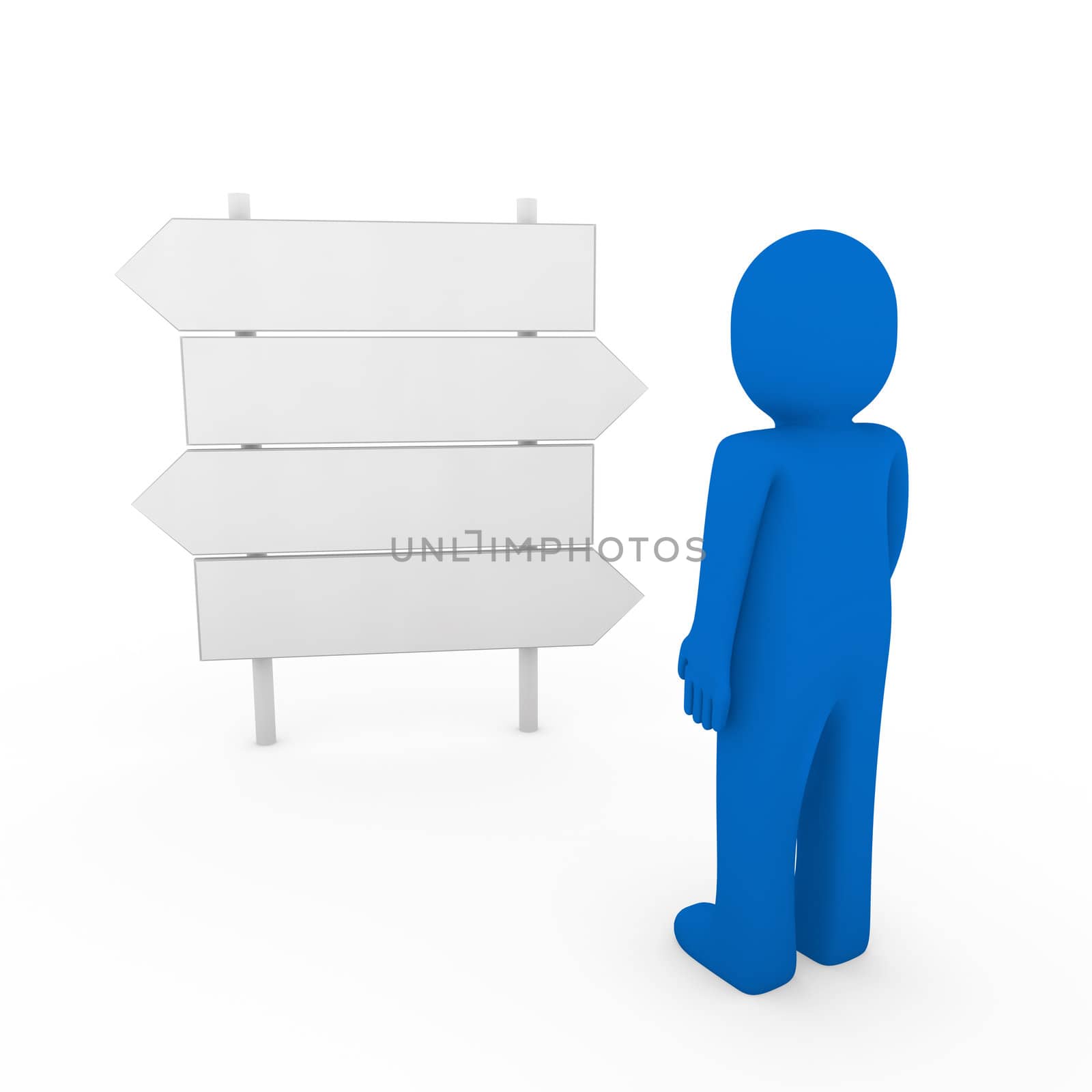 3d human direction sign way blue arrow business