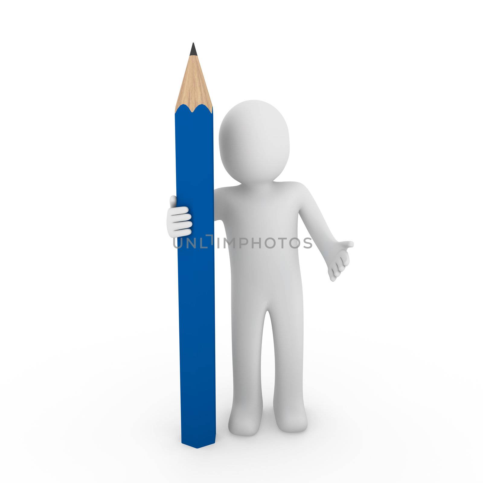 3d human pencil pen write blue business draw