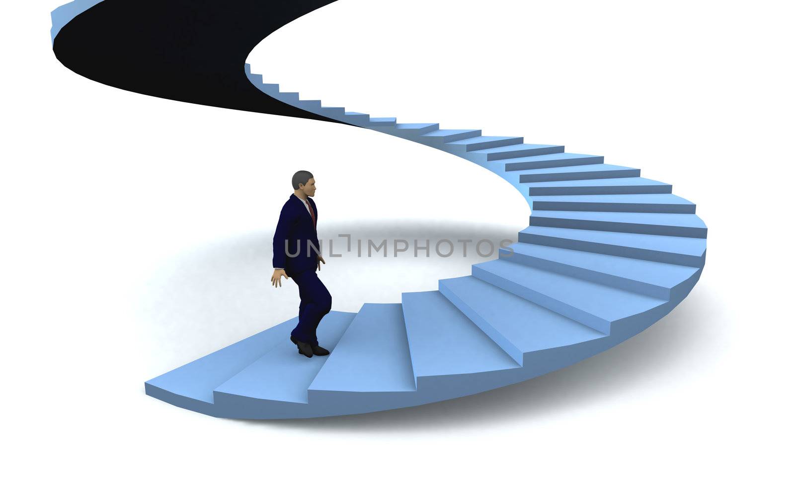 Businessman walking upstairs the success staircase. 3d illustration