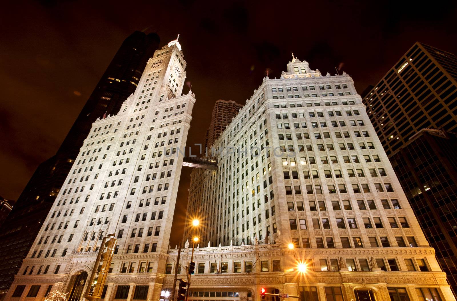 Chicago Downtown City  Night Photography Wrigley Square by pictureguy
