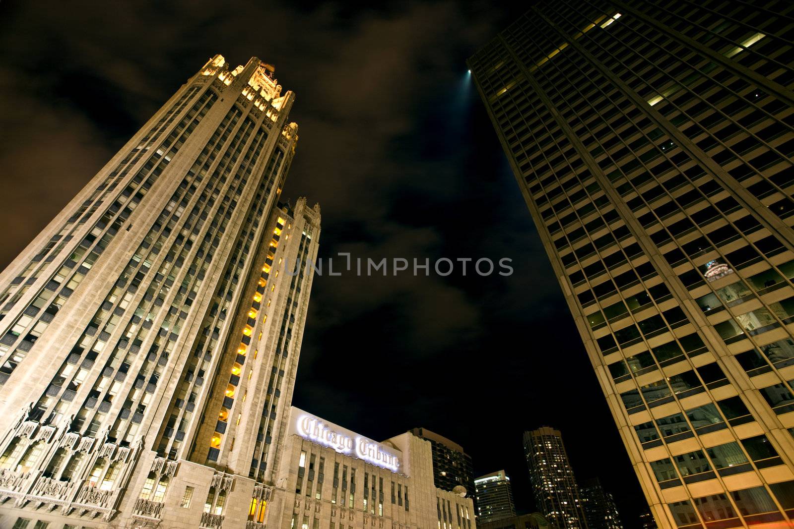 Chicago Downtown City  Night Photography Wrigley Square