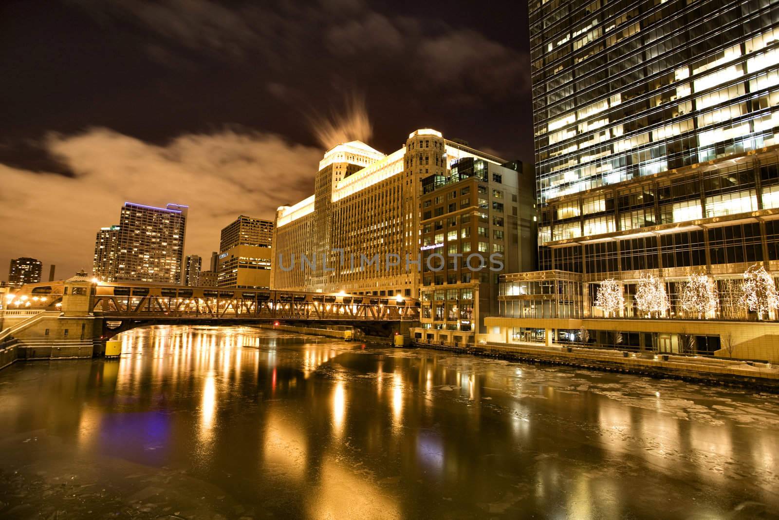 Chicago Downtown City  Night Photography by pictureguy