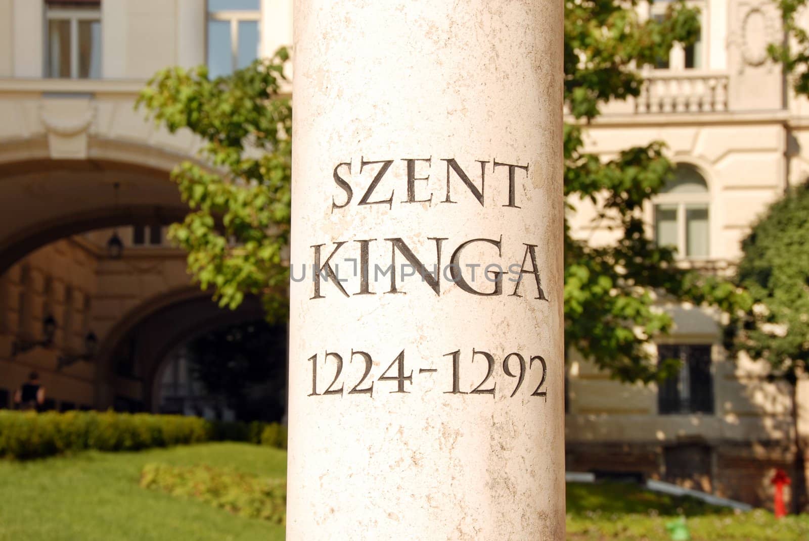 Saint (Szent) Kinga monument with years of her life