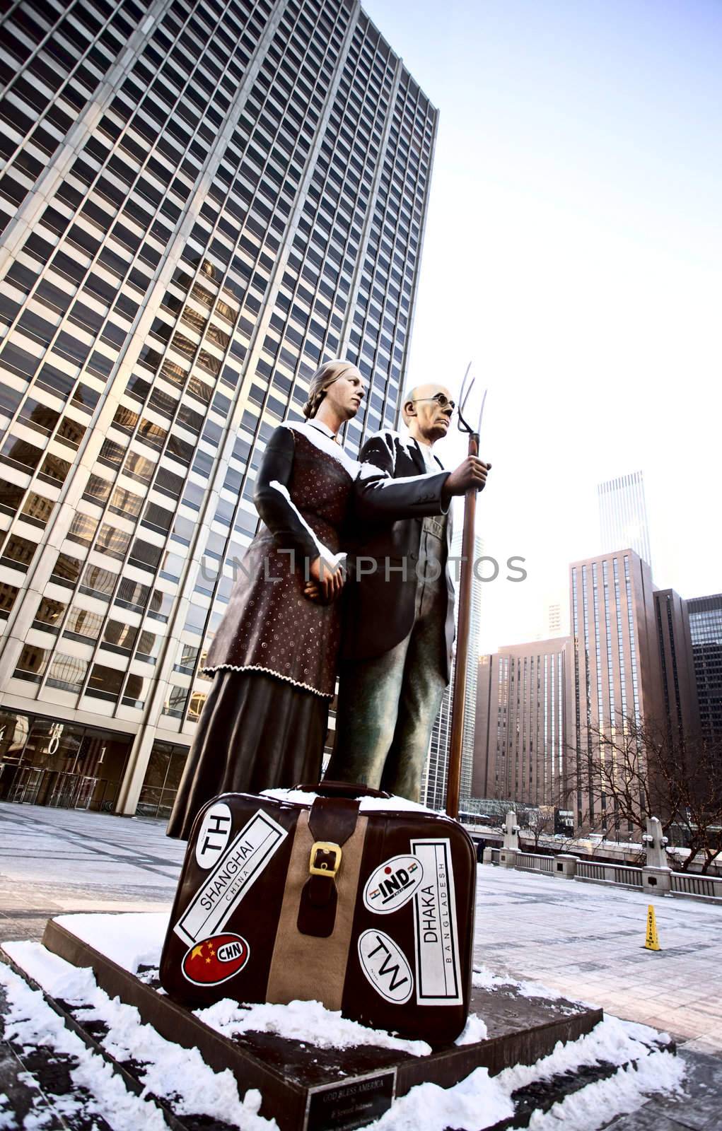 Chicago Downtown City  Night Photography Wrigley Square American Gothic by pictureguy