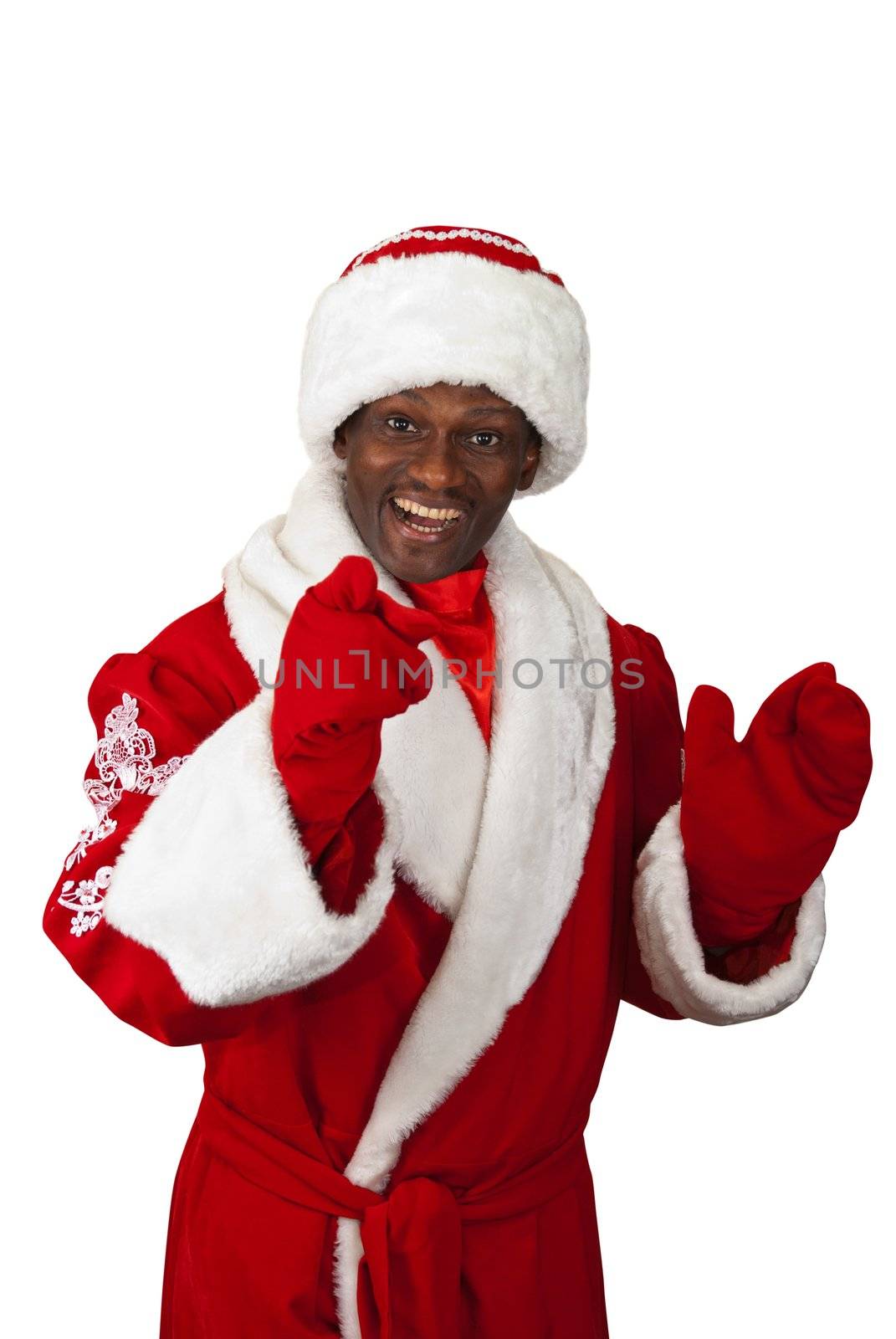 surprised black santa claus on a white background