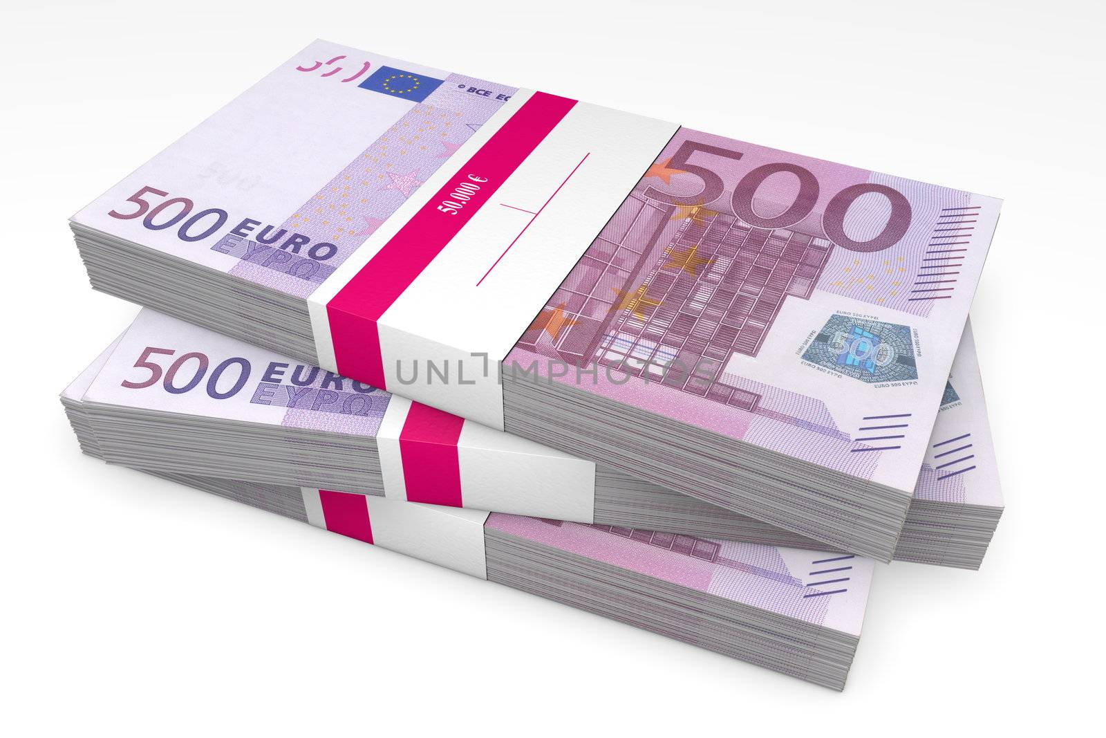 Three Packets of 500 Euro Notes with Bank Wrapper by PixBox