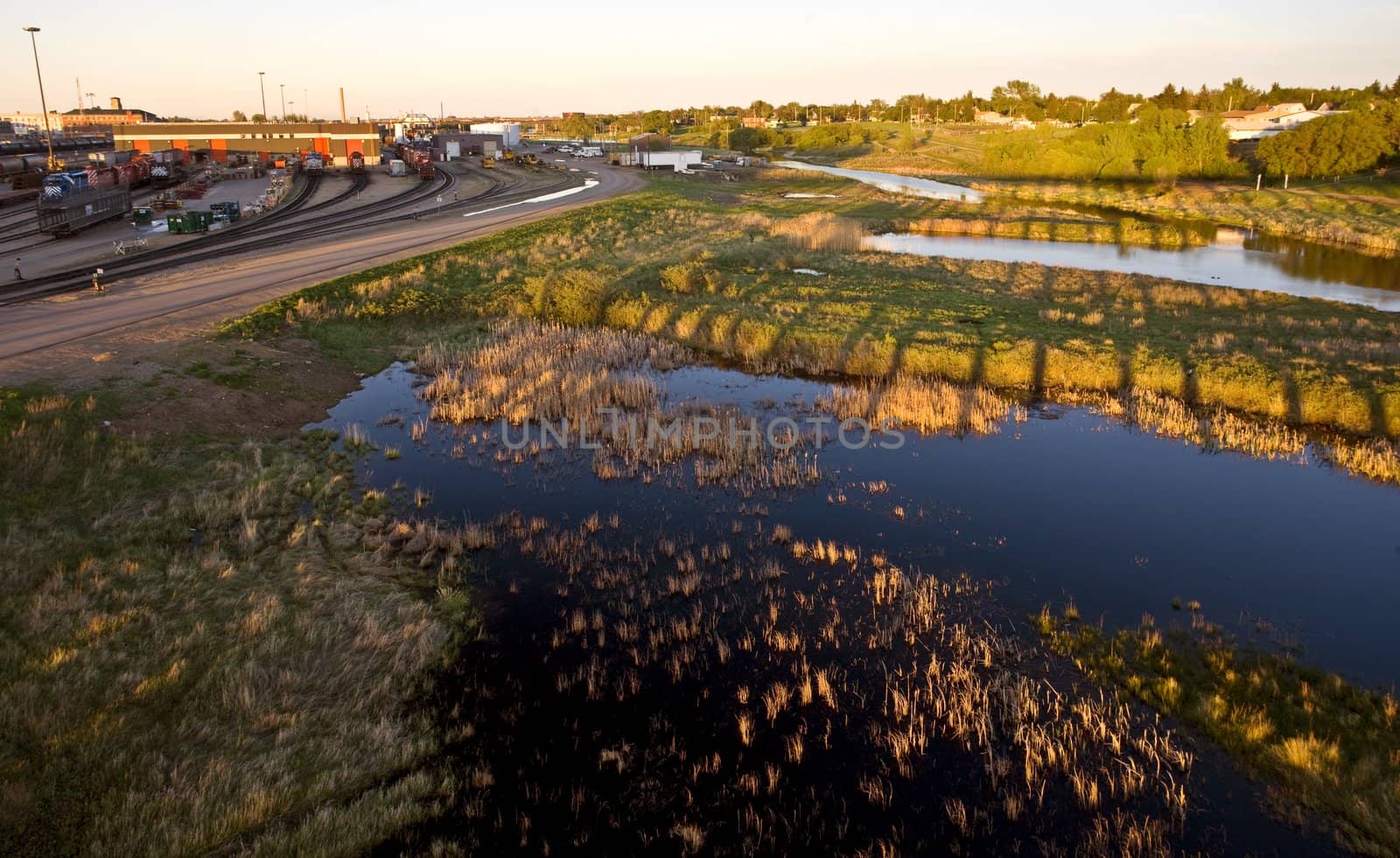 CP rail trainyard Moose Jaw Saskatchewan marshes