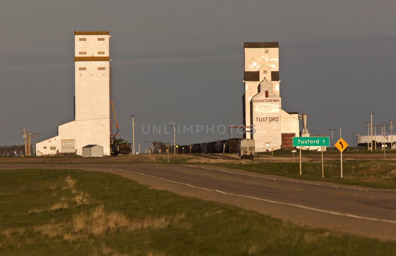 Grain Elevator and Full moon Saskatchewan Canada