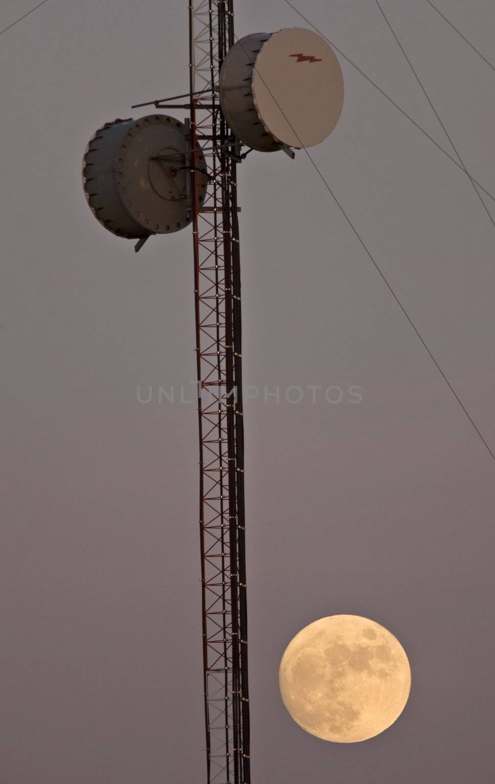 Satellite Tower and Full Moon Saskatchewan Canada