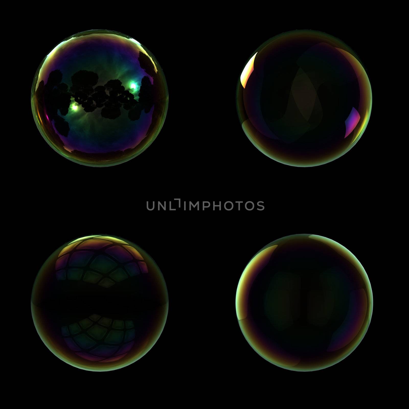 Soap bubbles isolated on black background