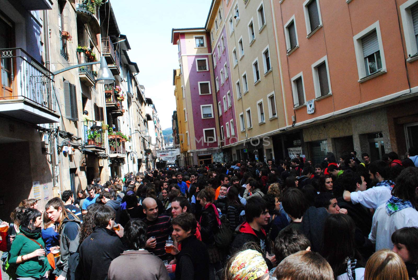 A crowded street in the city of Durango during the Basque youth festival Gazte Herria (2010).