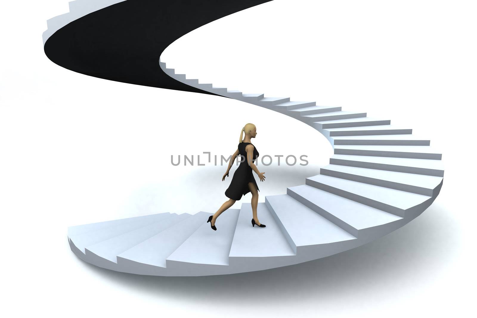 A businesswoman walking upstairs the success staircase.