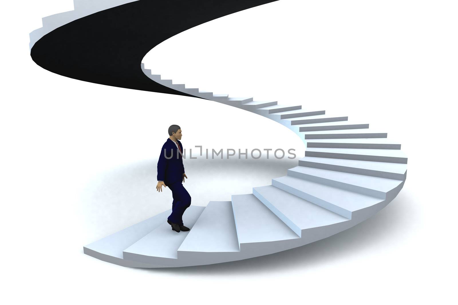 A businessman walking upstairs the success staircase.