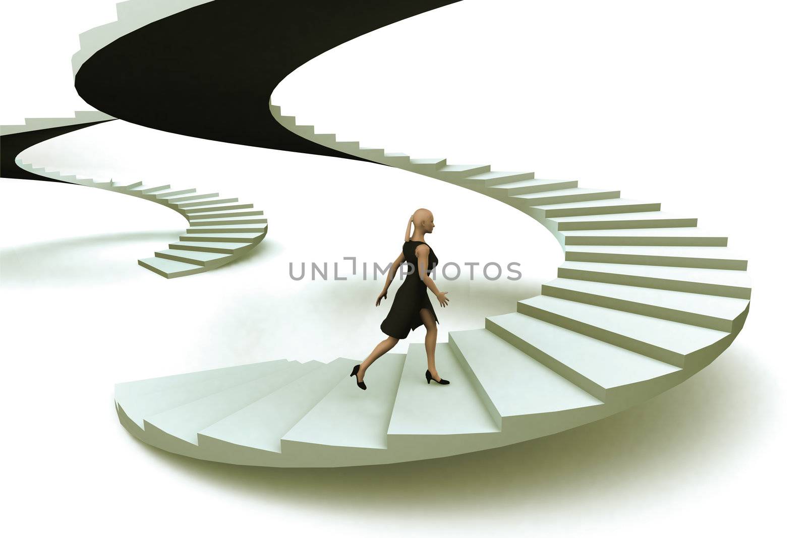 A businesswoman walking upstairs the success staircase.