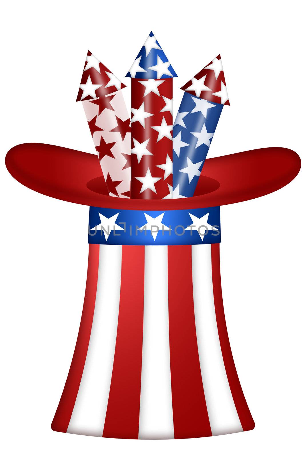 Uncle Sam Hat with Red White Blue Fireworks Illustration