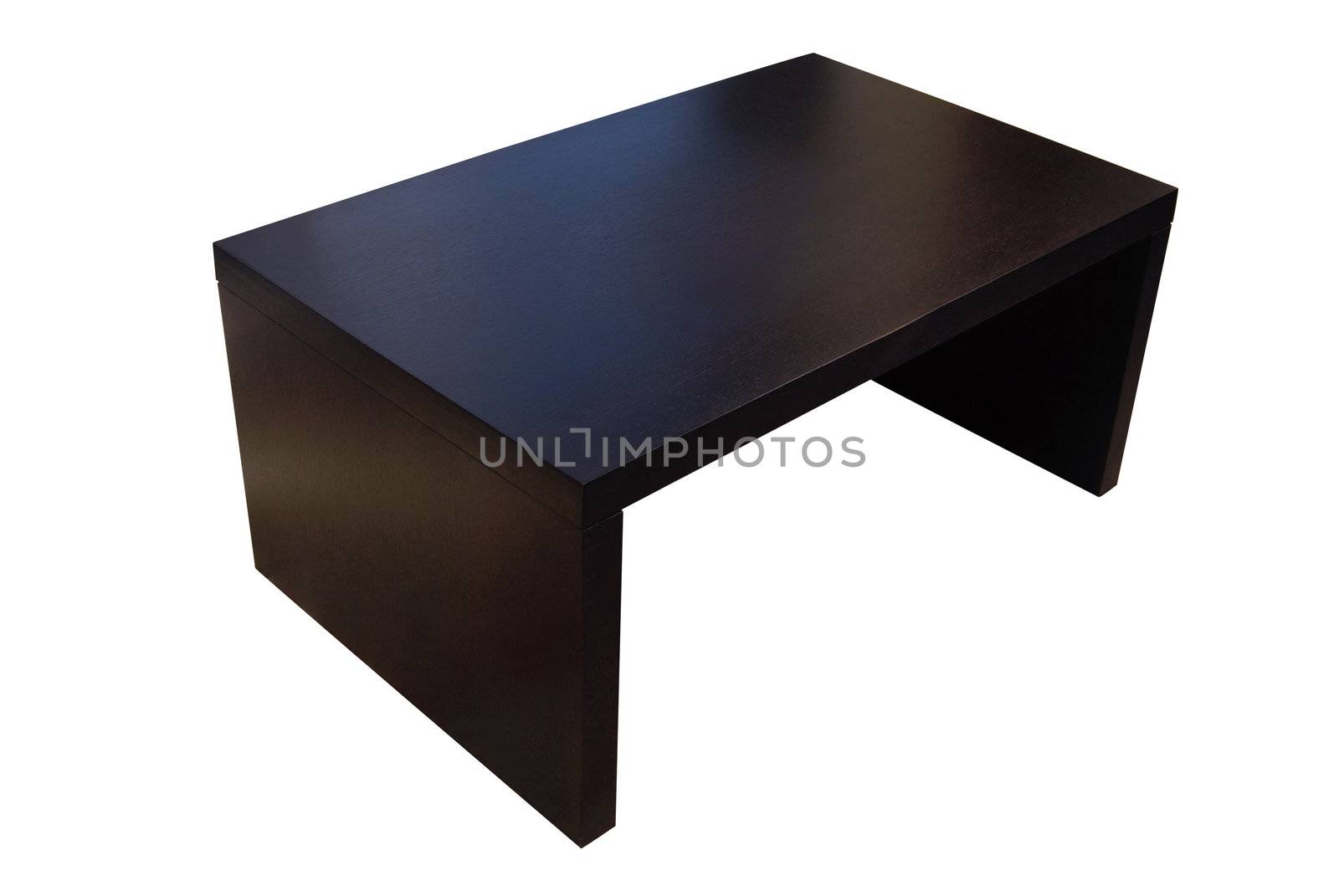 Contemporary brown wooden coffee table isolated over white background with clipping path.