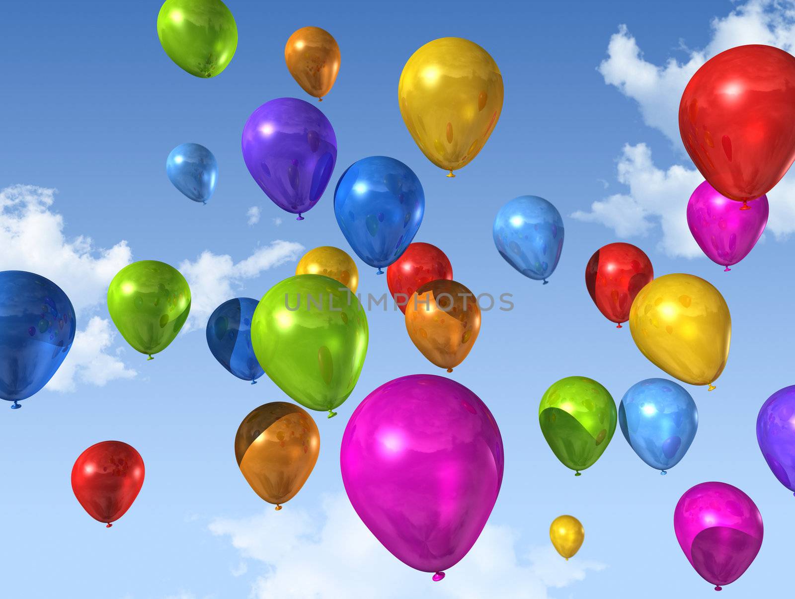 colored air balloons floating on a blue sky