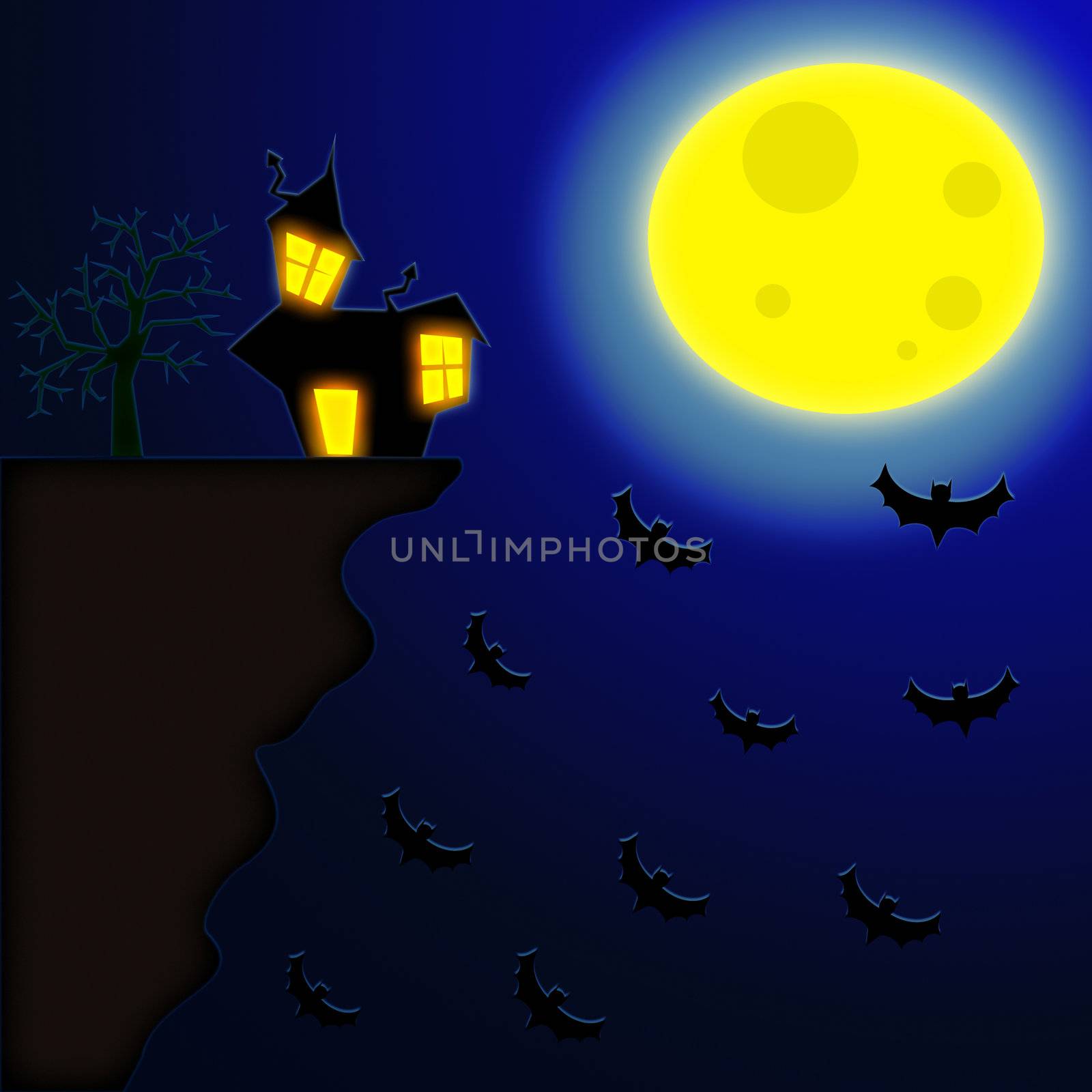 Halloween Moon and house terror background by cienpies