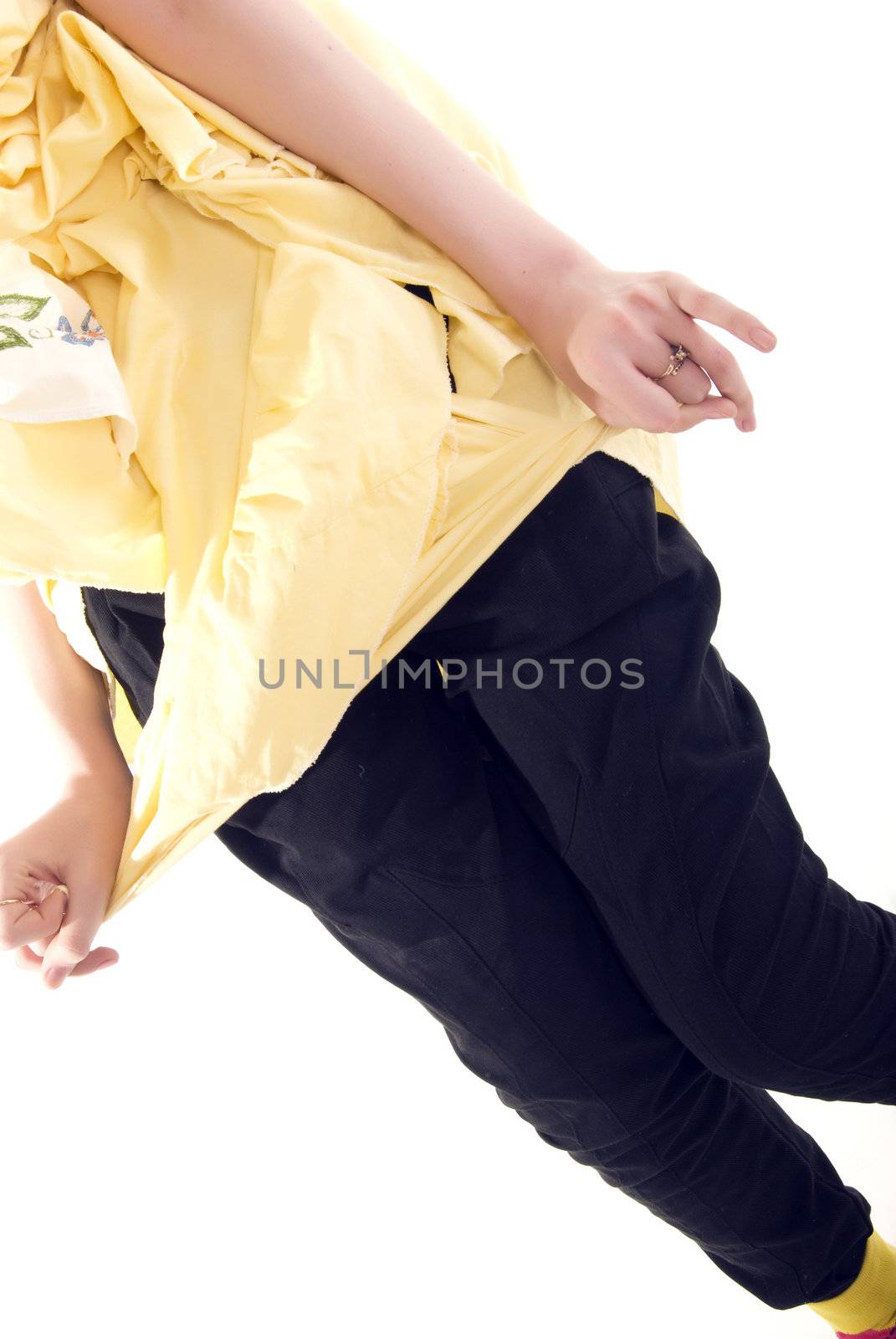 young girl posing over white