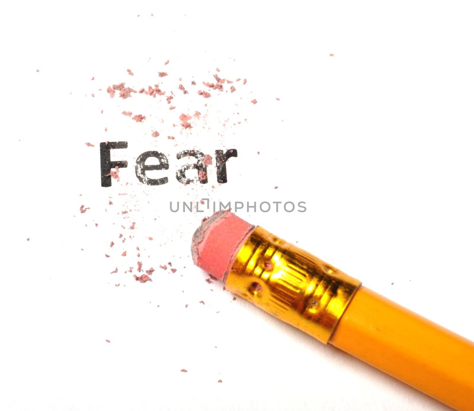 fear concept with word eraser and pencil on white background