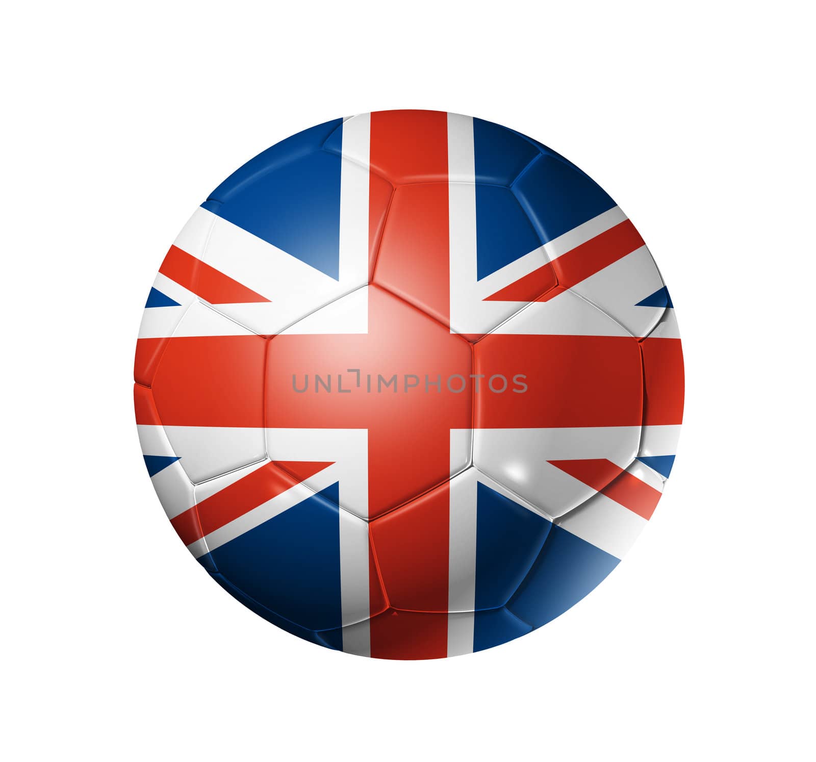 3D soccer ball with United Kingdom team flag, world football cup 2010. isolated on white with clipping path