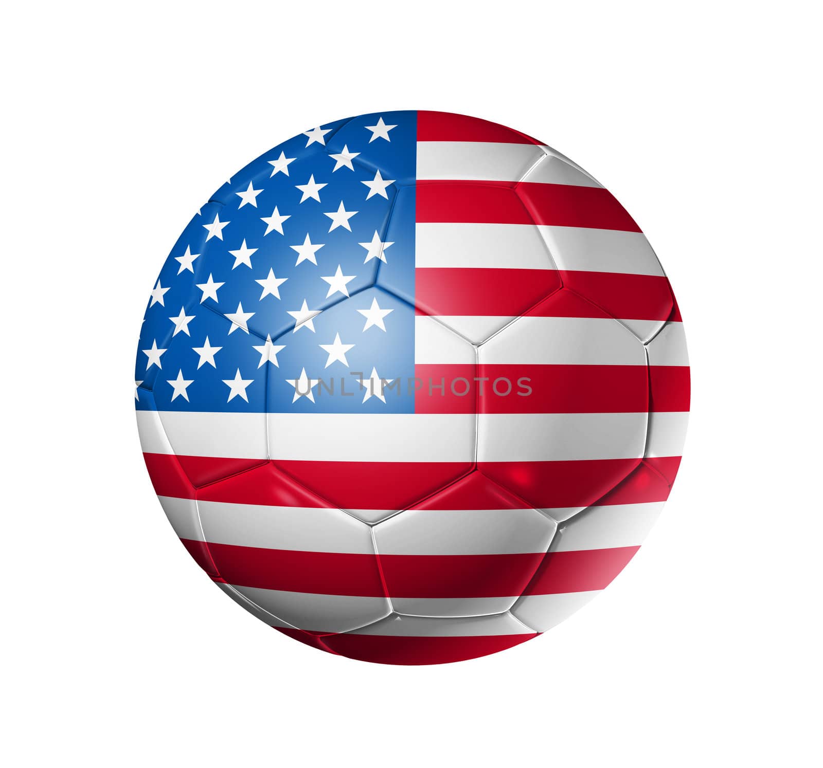3D soccer ball with USA team flag, world football cup 2010. isolated on white with clipping path