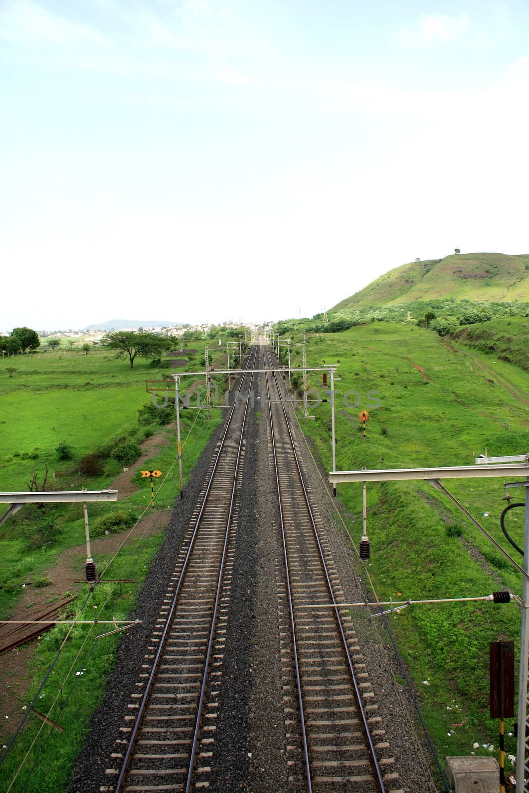 Railway tracks in the Indian countryside.