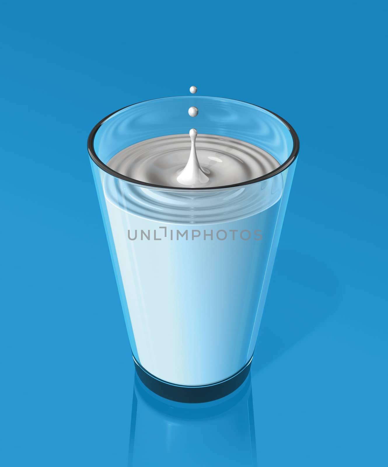 drop of milk splashing and making ripple in a glass. 3D illustration