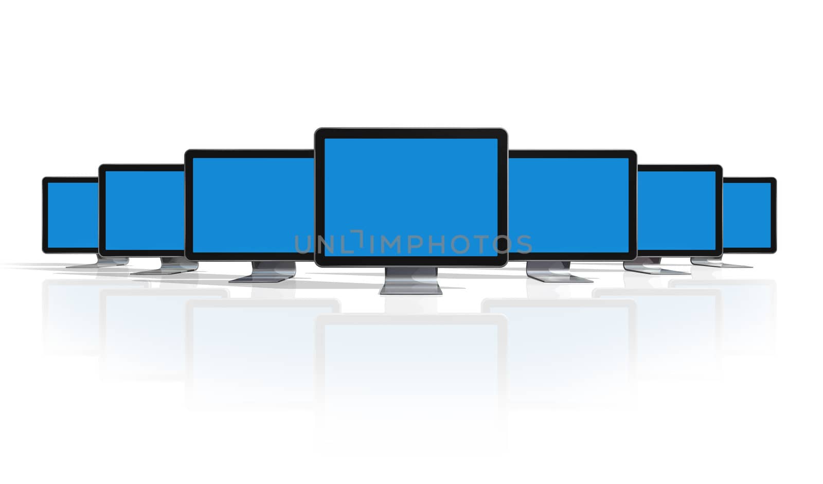 many 3D television, computer screens isolated on white