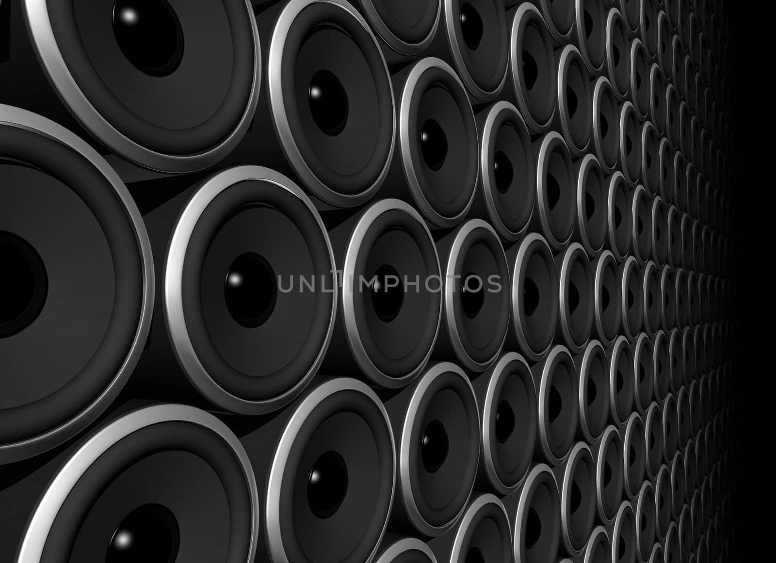three dimensional speakers wall isolated on black