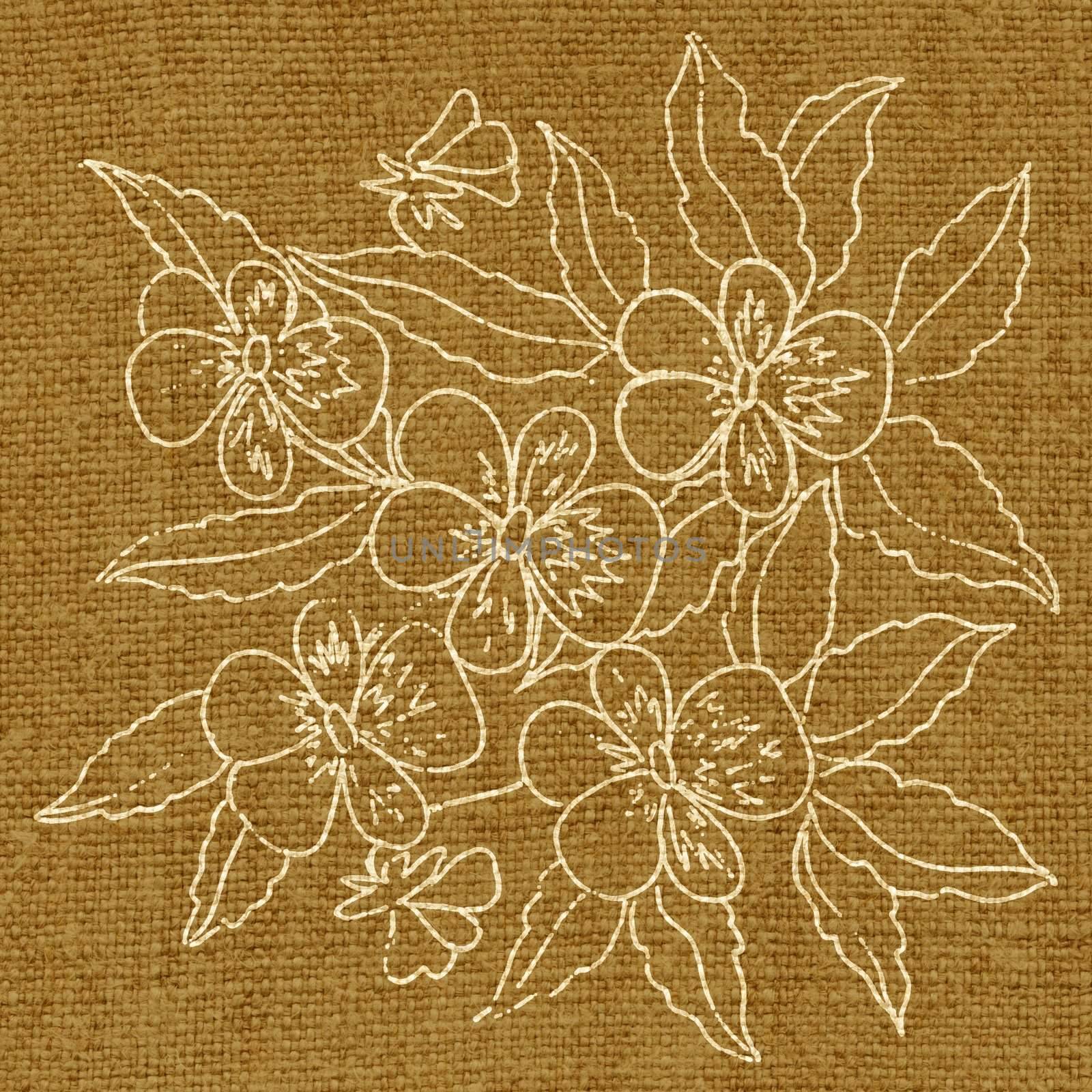 Abstract artistic background, flower pattern on a linen canvas