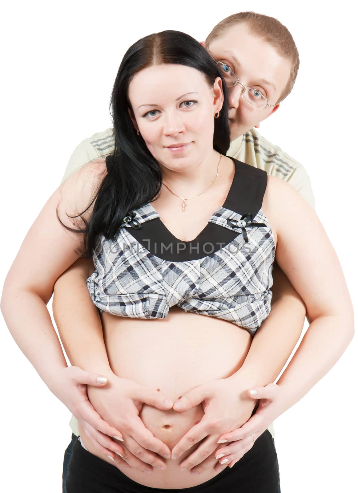 happy couple awaiting the birth of the child. Isolated background
