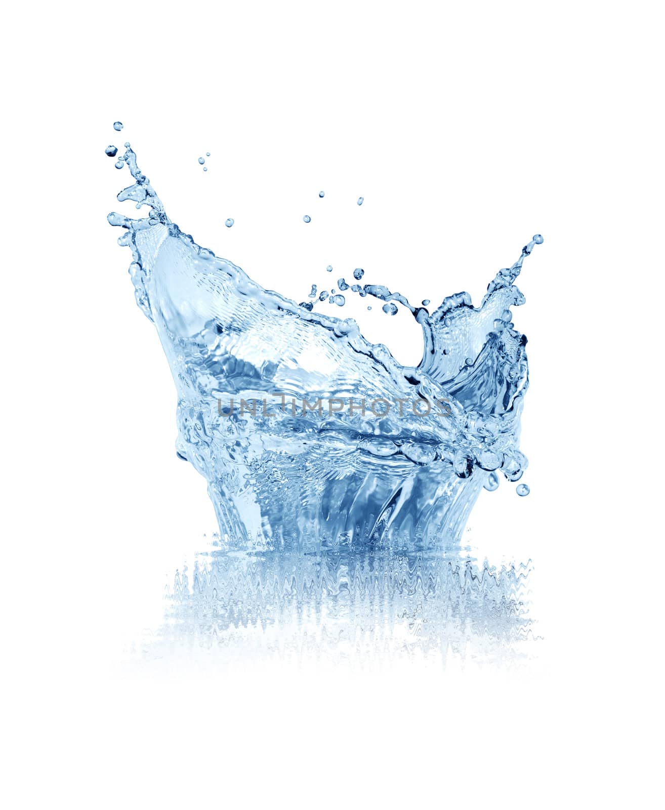 Abstract blue splashing water isolated on white background with clipping path