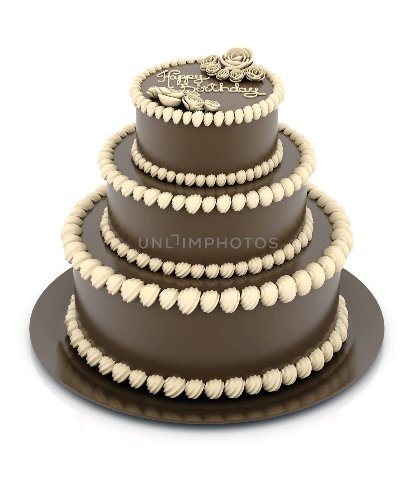 A beautiful wedding cake on a white background