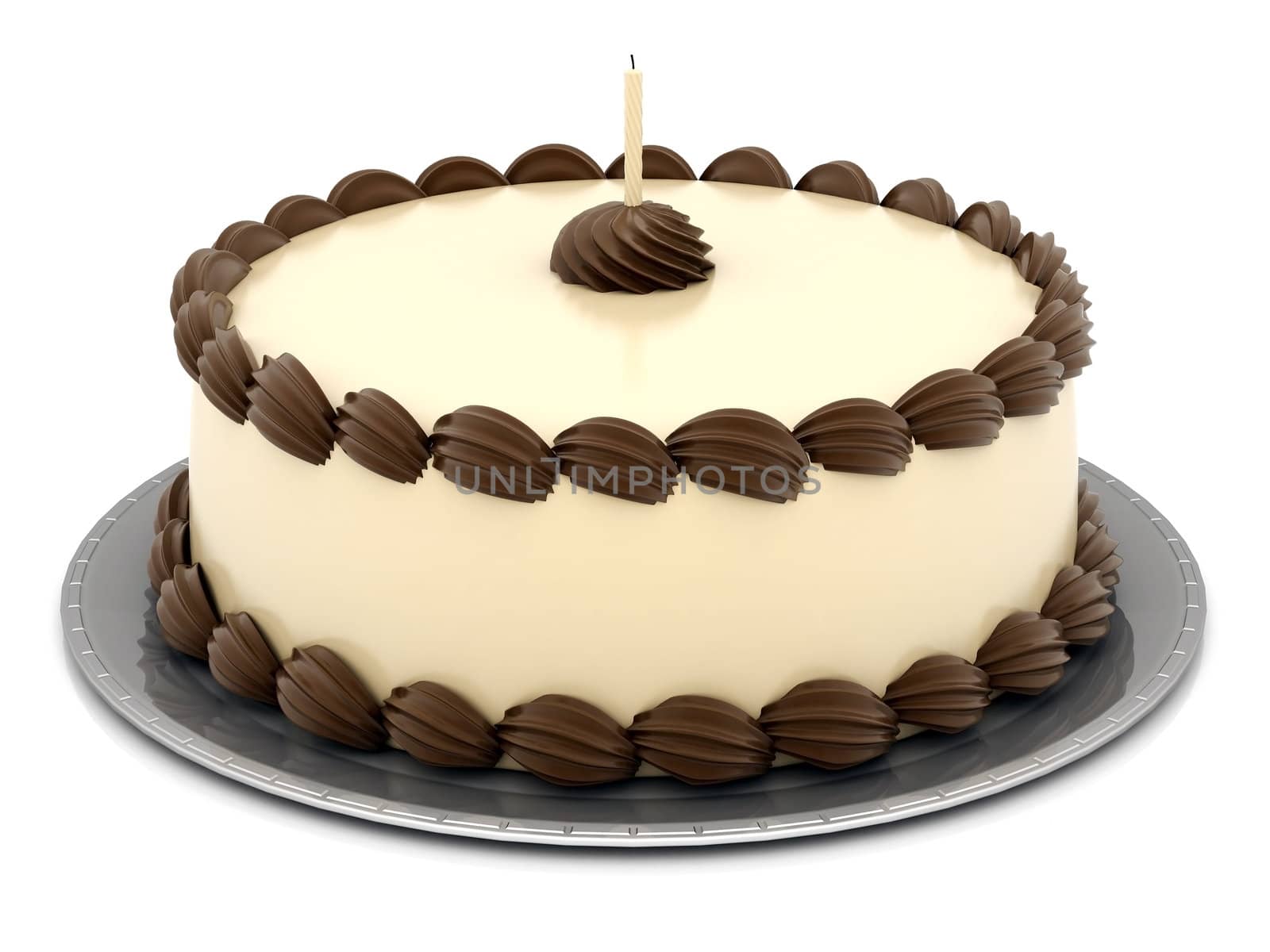 A beautiful wedding cake on a white background