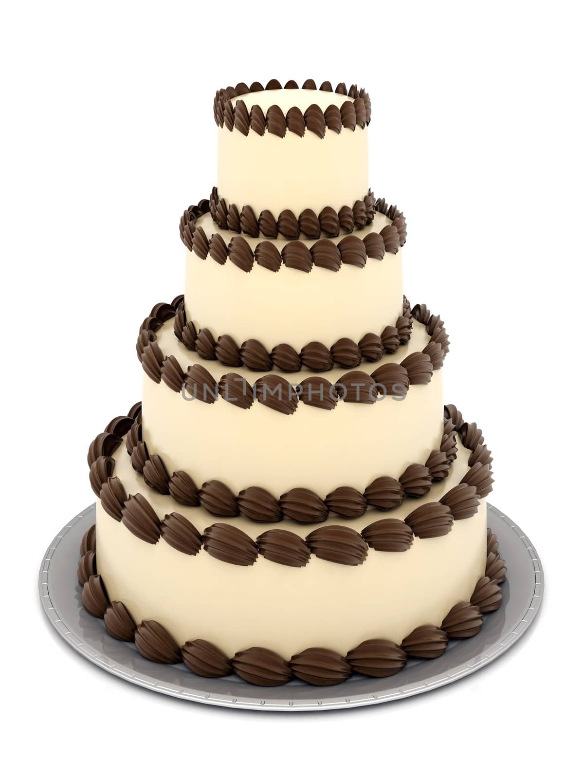 A beautiful wedding cake on a white background