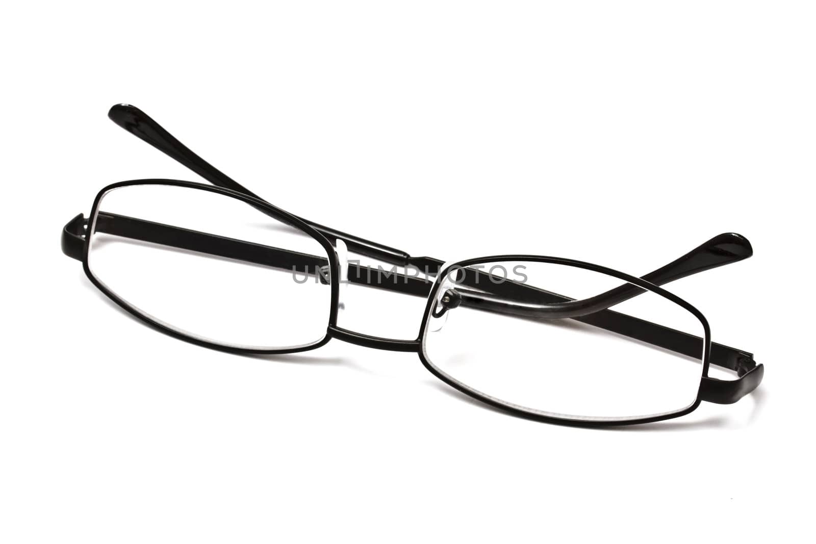 Black reading glasses isolated on white background 
